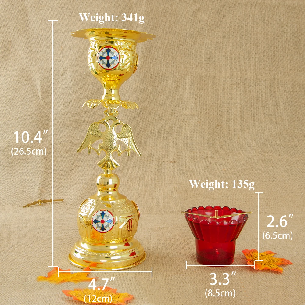 Orthodox Church Glorious Vigil Lamp Gold Plated Candle Holder Ideal Religion Item Table Candlestick with Oil Glass Cup Box Gift