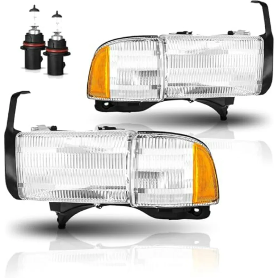 

Pair Headlights Headlamps for 1994-2001 Dodge Ram 1500 2500 3500 Non-Sport Models with Chrome Housing Clear Lens Bulbs Driver P