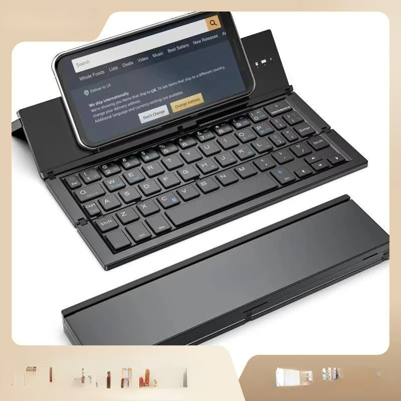 Bluetooth Wireless Folding Keyboard Three-System Dual-Channel Mobile Phone Tablet Exclusive for Cross-Border Aluminum Alloy