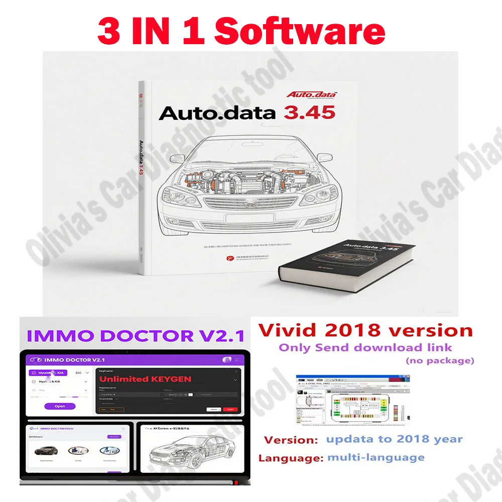 

AutoData 3.45 Car accessories software+ IMMO DOCTOR V2.1 OBD2 Scanner ECU Chip Tuning + Vivid 2018 Workshop Atris-Stakis Technik