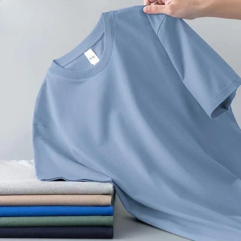 100% Pure Cotton Round Neck Short Sleeved T-shirt for Men and Women's New Summer Versatile Loose Solid Color Men's T-shirt image 6
