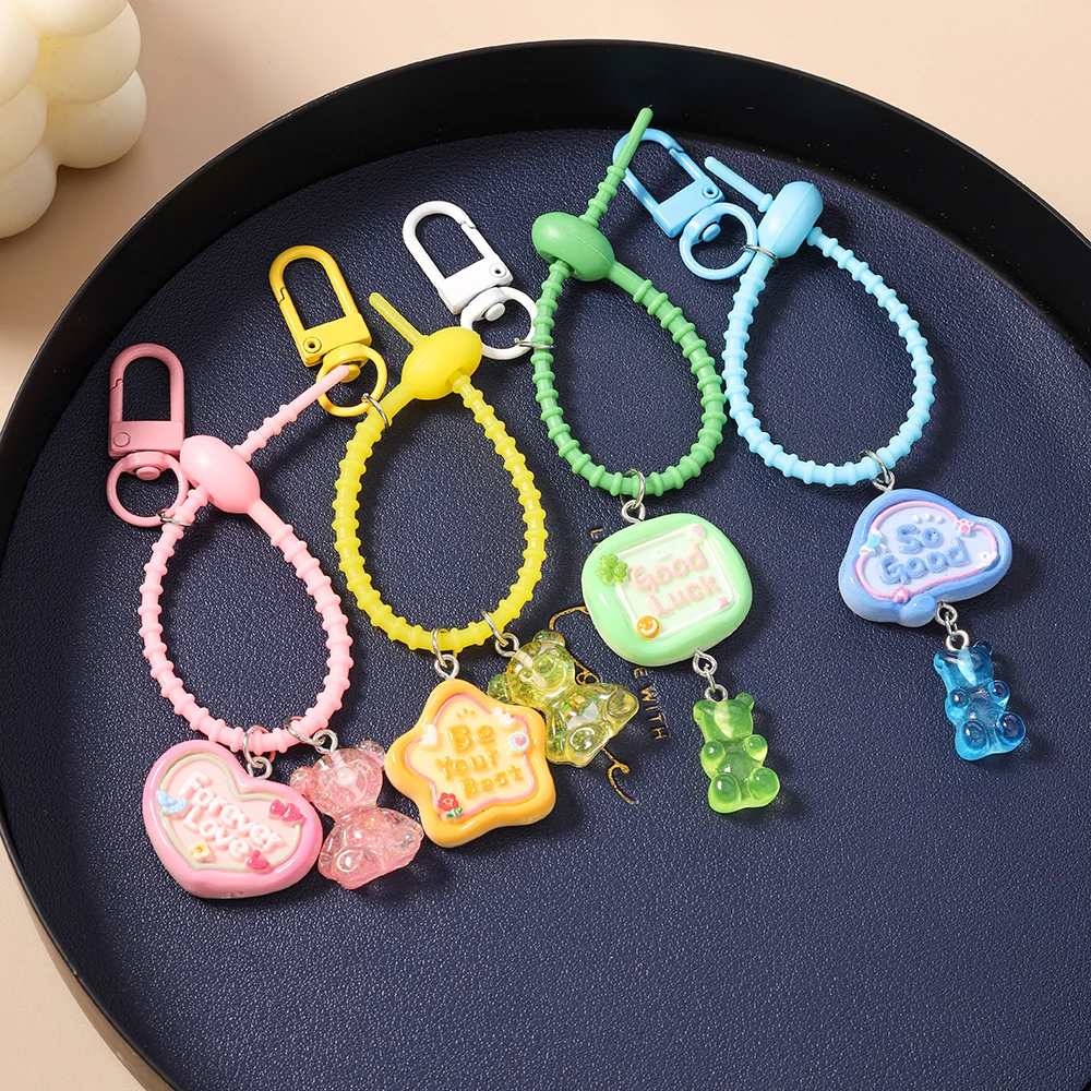 Aihua Niedliche Bonbonfarbene Silikon-Wiederverwendbare Taschenanhänger Bunte Bären-Schlüsselanhänger Lanyard Schlüsselring Autoschlüsselanhänger für Frauen und Mädchen – Detail 3