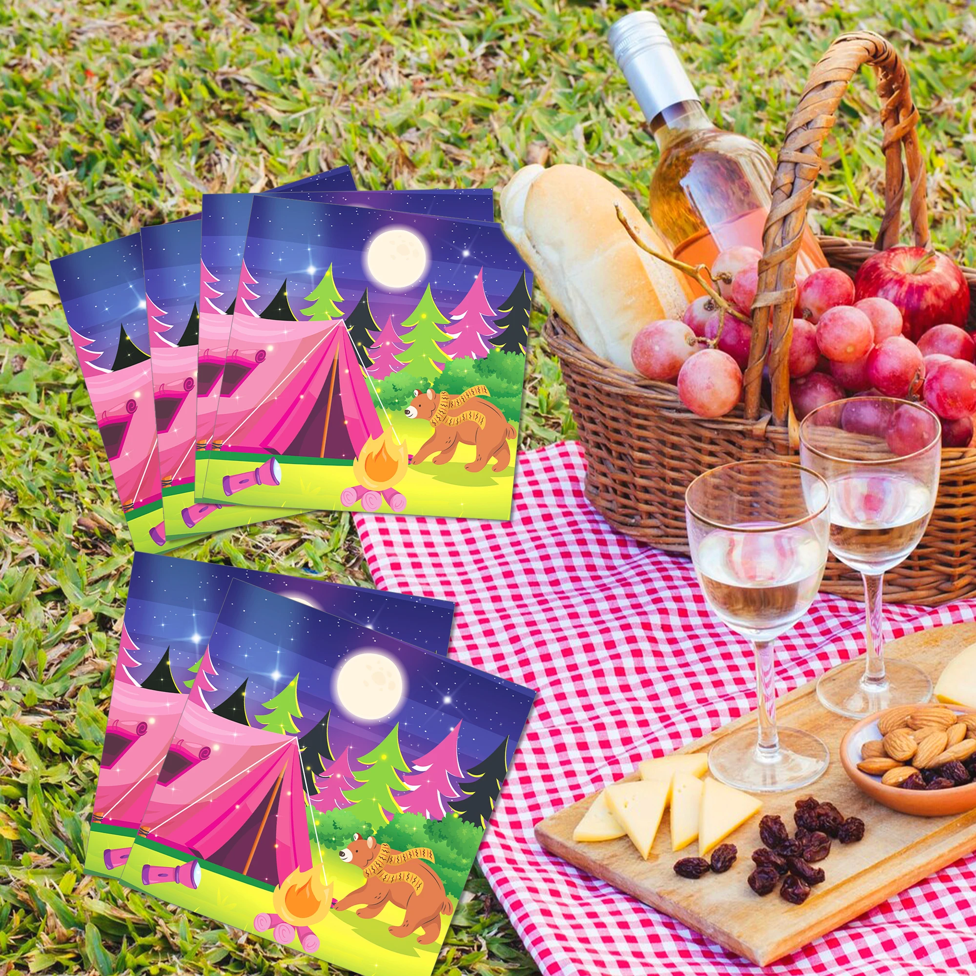 Cartoon Camping Picknick Party Einweg Geschirr Sets Outdoor Camper Zelt Geburtstag Teller Tassen Servietten Baby Shower Party Decor – Detail 9