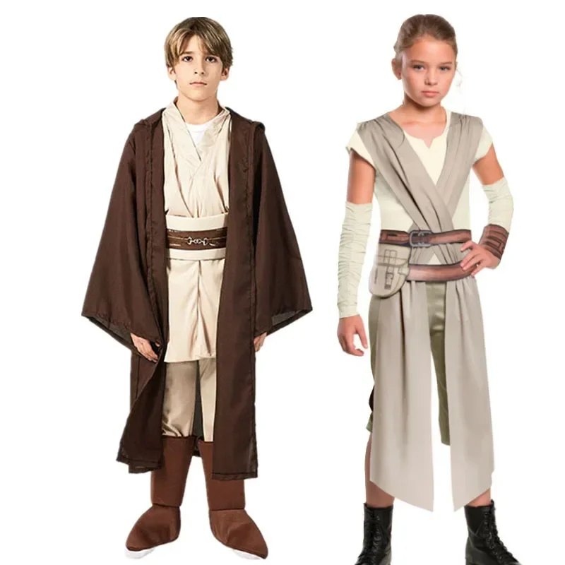 Rey Cosplay Costume Kids Jedi Warrior Obi Wan Kenobi Black Soldiers Storm Troopers The Force Awakens Girls Fancy Dress MN10