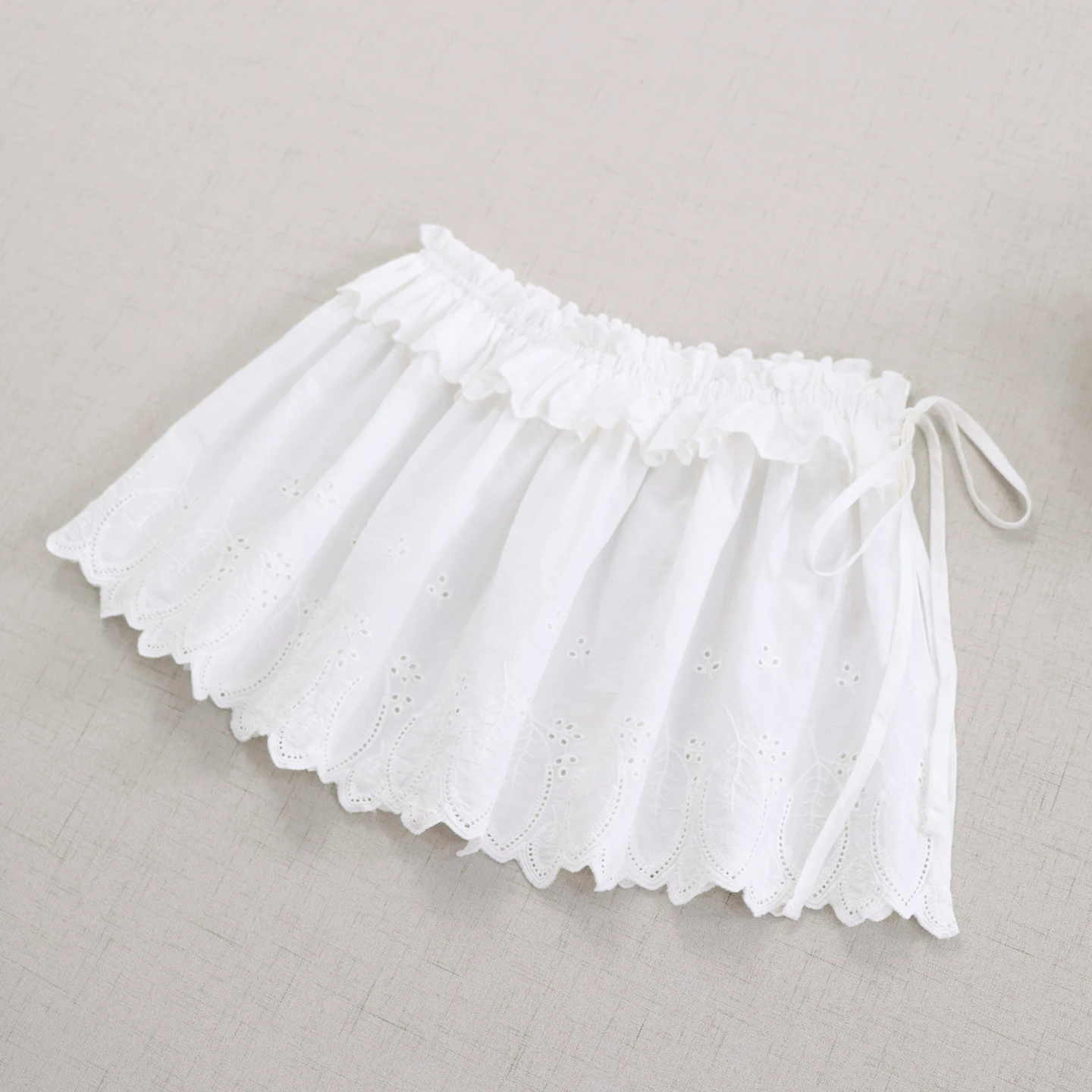 和菓子森ガール刺繍フリル綿下ミニスカート女性夏無地弾性ウエストカーテンスカート