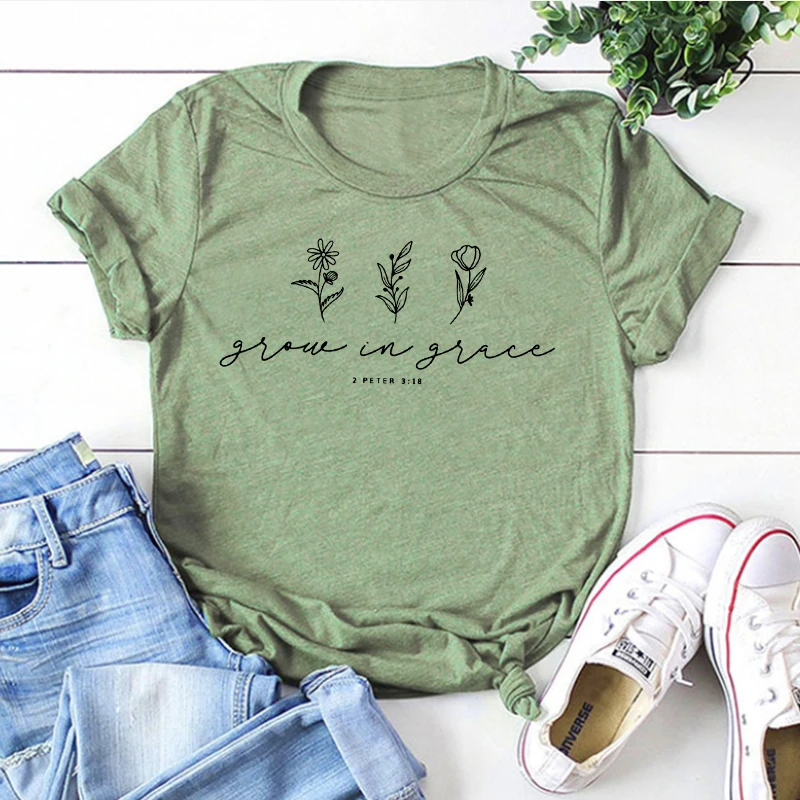 

Grow In Grace Shirt Religious Shirts Christian Tee Christian Gift Bible Quotes Shirt Jesus Lover Woman Tshirts Harajuku Tees M