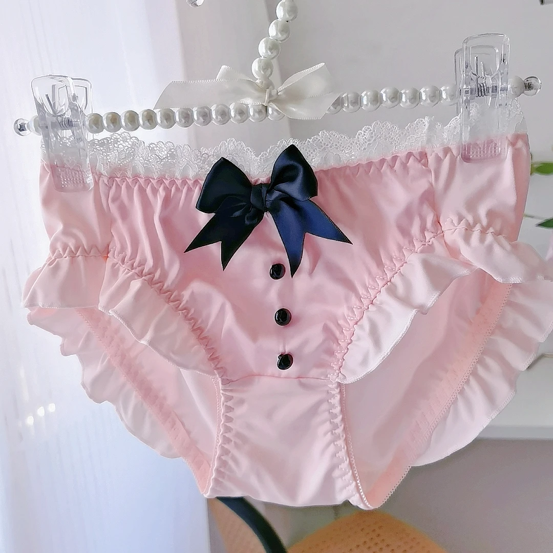 

Японская Лолита, милые и милые девушки с бантом, треугольные брюки со средней заниженной талией, сексуальное розовое женское нижнее белье с кружевными краями