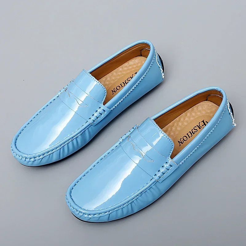 Fashion Style Men Blue Casual Loafers England Italy Stylish Trendy Male Formal Dress Shoes Large Size 35-48 Mens Moccasin Shoes