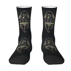Funny Printed Skyrim Logo Socks for Women Men Stretch Summer Autumn Winter Video Game Gift Crew Socks