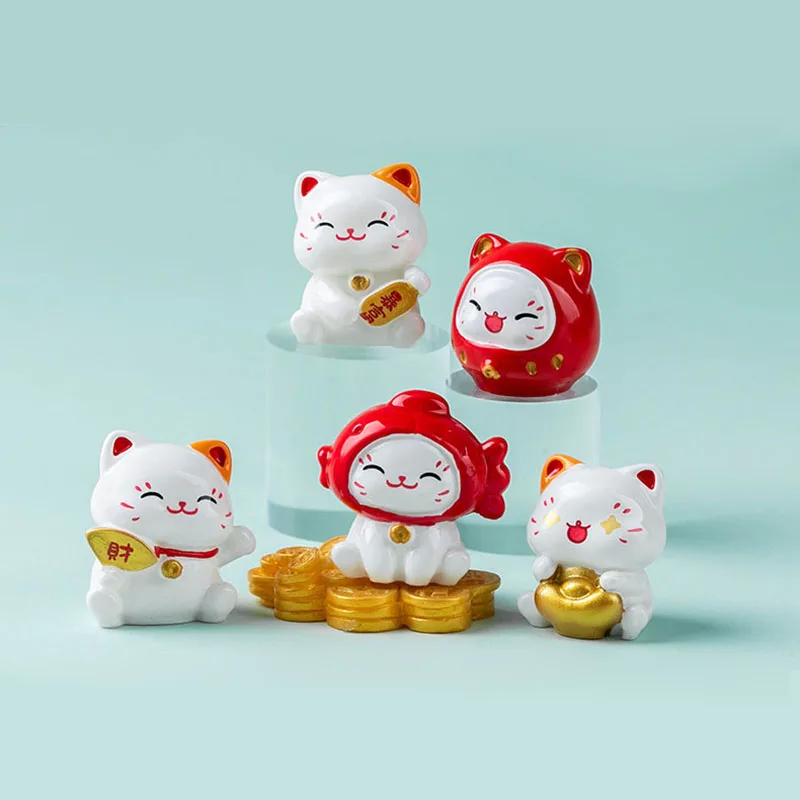 6pc Reichtum Glückliche Katze Tier Modell Auto Ornament Hause Dekoration Harz Handwerk Miniatur Figur Winzige Bonsai Fee Garten Dekor