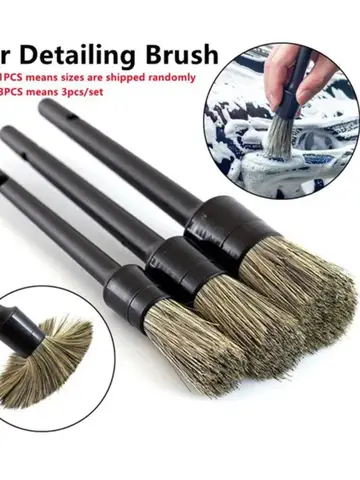 3 pezzi set di spazzole per dettagli auto in pelo di cinghiale naturale setole morbide kit di spazzole per pulizia auto Atuo accessori esterni per lavaggio ruote pneumatici