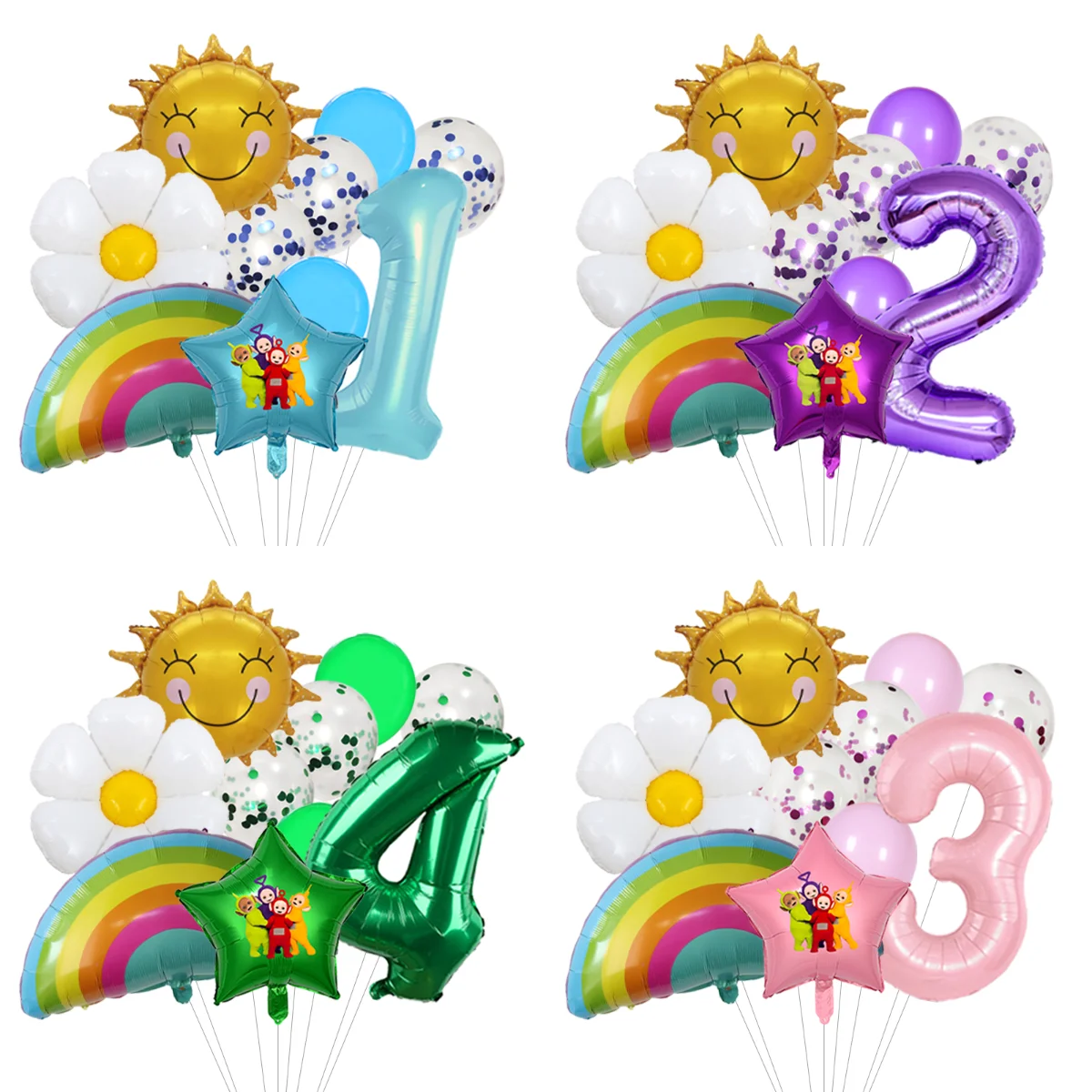 Kindliche Teletubbies-Ballons mit Aufdruck, geeignet für Kindergeburtstagsfeiern und einfache Partydekorationen für Kinder.
