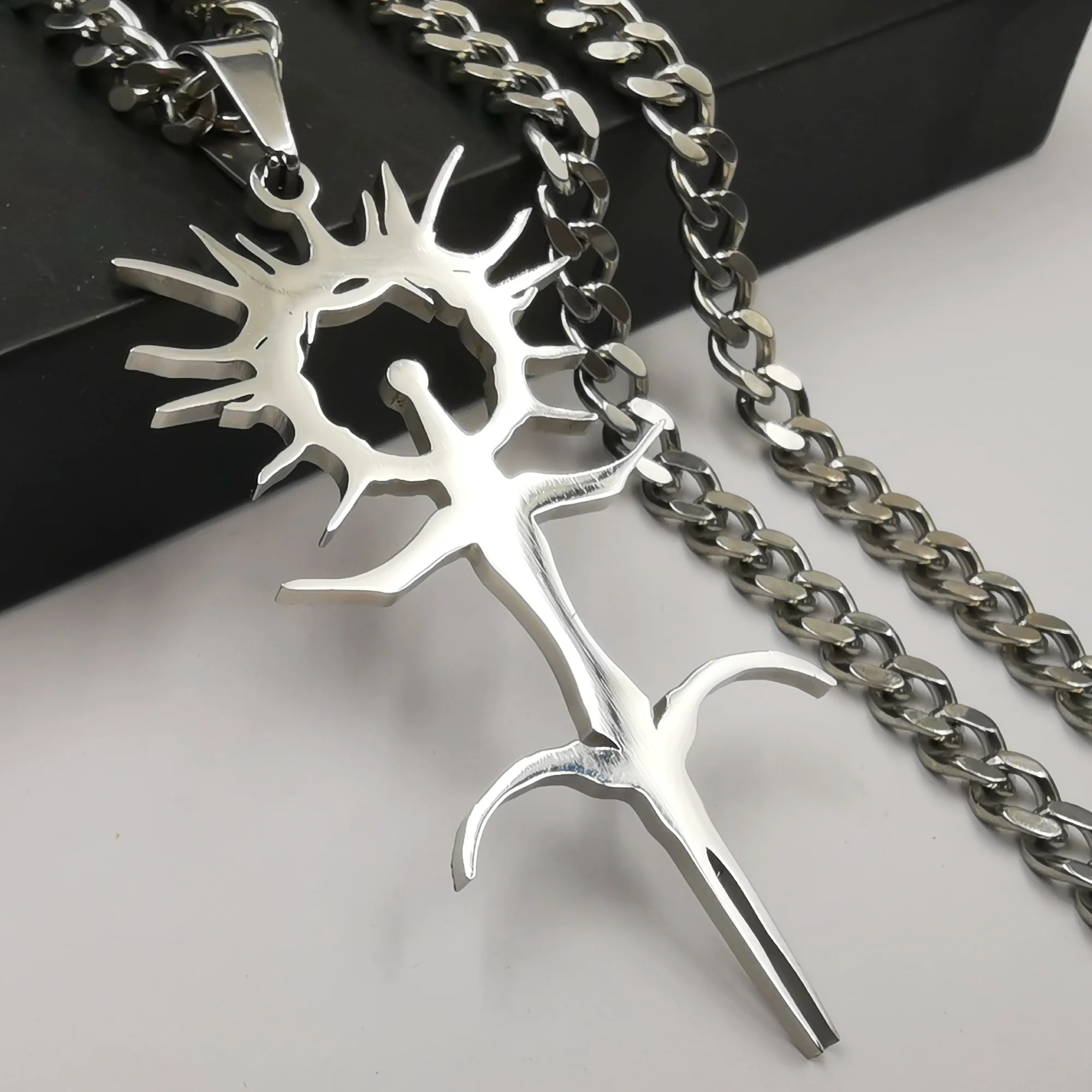 

Blackmage Necklace High Polished Stainless Steel Ghostemane Anti-Icon Pendant Charm Curb Chain 4mm 24'' For Mens