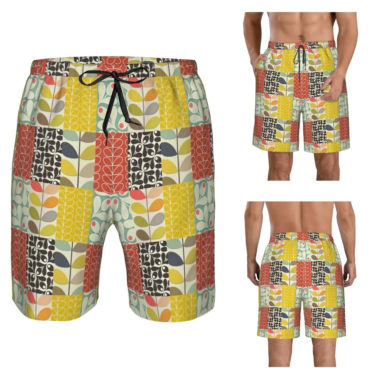 Orla Kiely Floral Scandi Retro Trunks Beach Board Shorts Casual Quick Dry Swim Summer Men Pants
