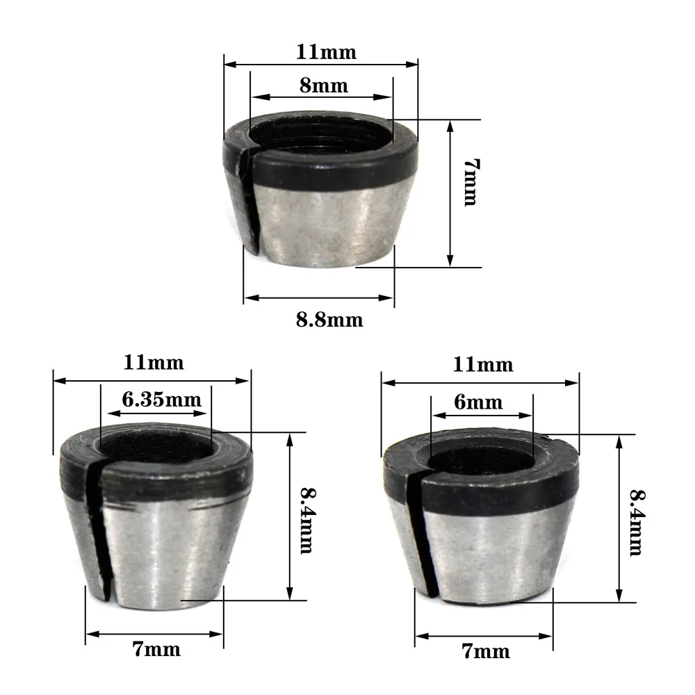 6mm/6.35mm/8mm Trimming Machine Angle Grinder Collet Conversion Sleeve Conversion Head Milling Cutter Accessory Clamp Sleeve