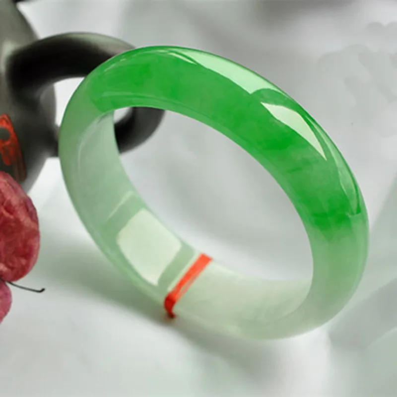 Natural Burmese Jadeite Bracelet for Women, Genuine Bright Green with Flower Pattern, Imperial Green Peace Bracelet