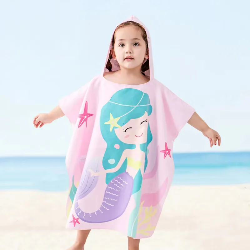 

Впитывающее быстросохнущее детское пляжное полотенце-пончо Amber с мультяшным рисунком, милое, для детей, термопончо-халат