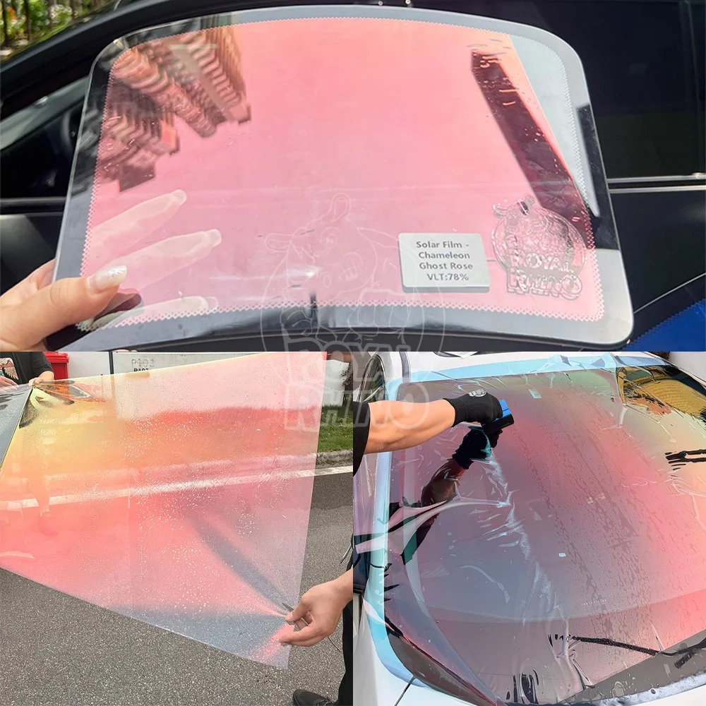 VLT 78% Rote Auto-Chamäleon-Fensterfolie Geisterrosa Farbwechsel Modifizierte Tönungsglasfolie Solar-Dekorative Schutzfolien – Detail 8