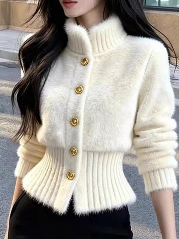 Soft Plush Knitted Coat for Women Dongda Gate Unique Beautiful Fall Winter Waist-Cinched Versatile High-End Knitwear