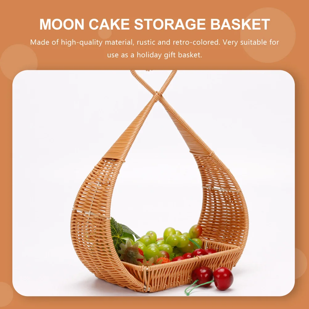 

Handwoven Fruit Basket Plastic Retro Style Storage Container for Holiday Gift Picnic Tea Egg Crab Moon Cake Portable Organizer