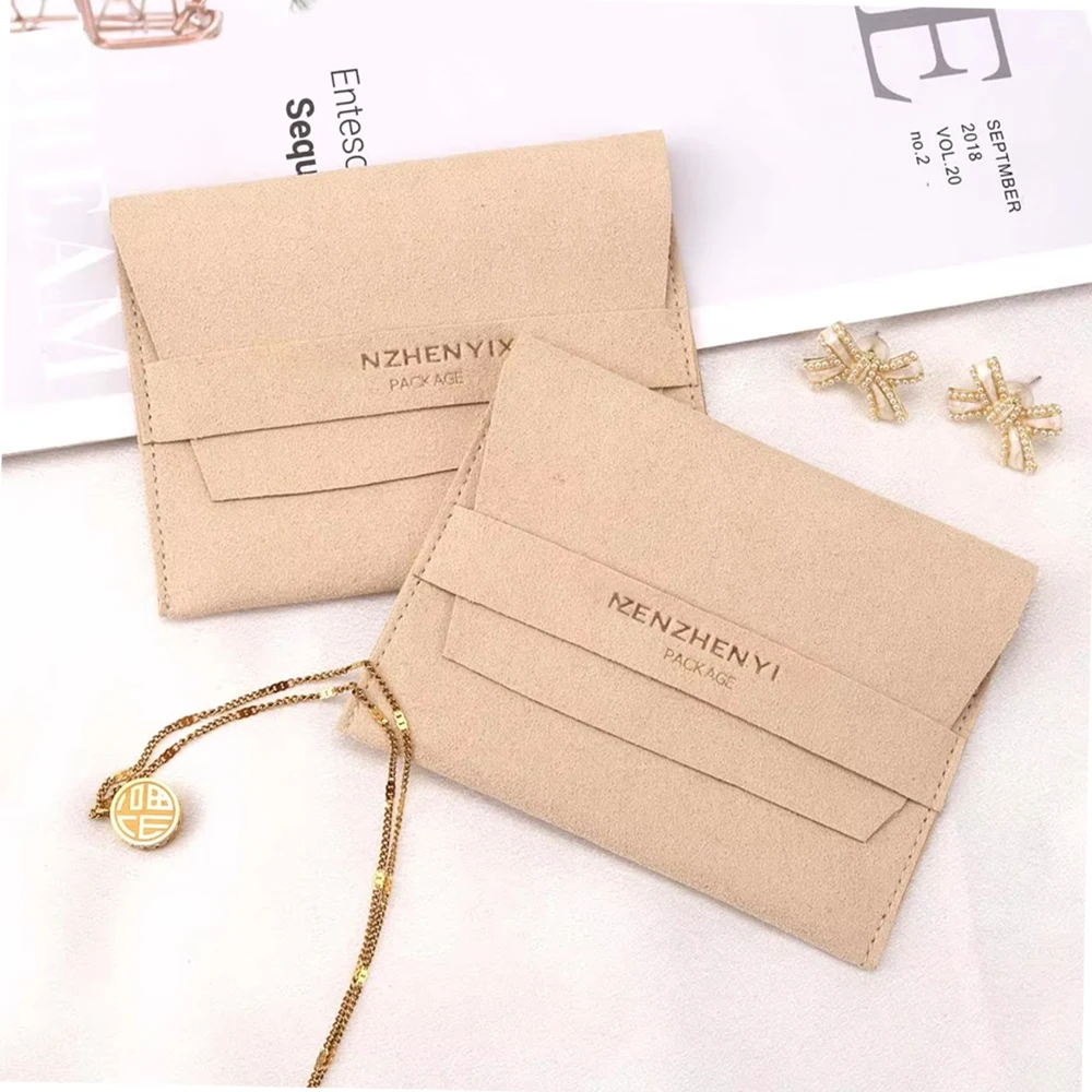 

Luxury Microfiber Jewelry Pouch Personalized Logo Earrings Necklace Ring Gift Envelope Bags 15x15cm Wedding Packaging Dust Sack