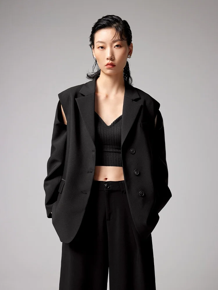 

XMOOM Casual Sle oulder Partition Hollow out Design Autumn New Suit Jaet Women's Busin Office Commute Faion