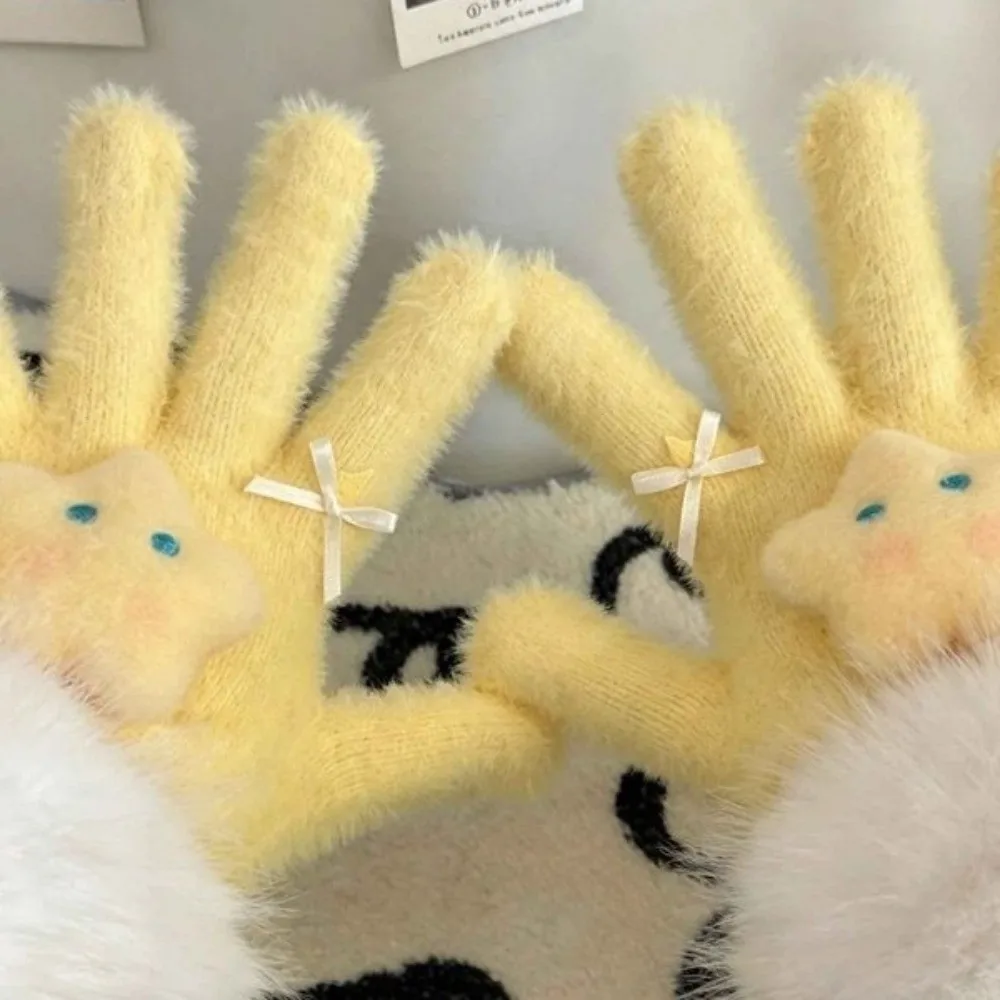 Cute One Size Star Finger Gloves Cold Proof Windproof Full Finger Gloves Soft Texture Thick Warm Gloves Cold Weather Use