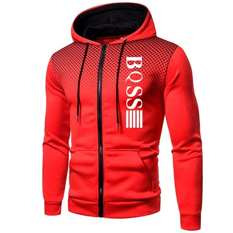 

New spring and autumn jogging men's casual hoodie, fashion outdoor sports zipper style warm windproof trend printed men's coat