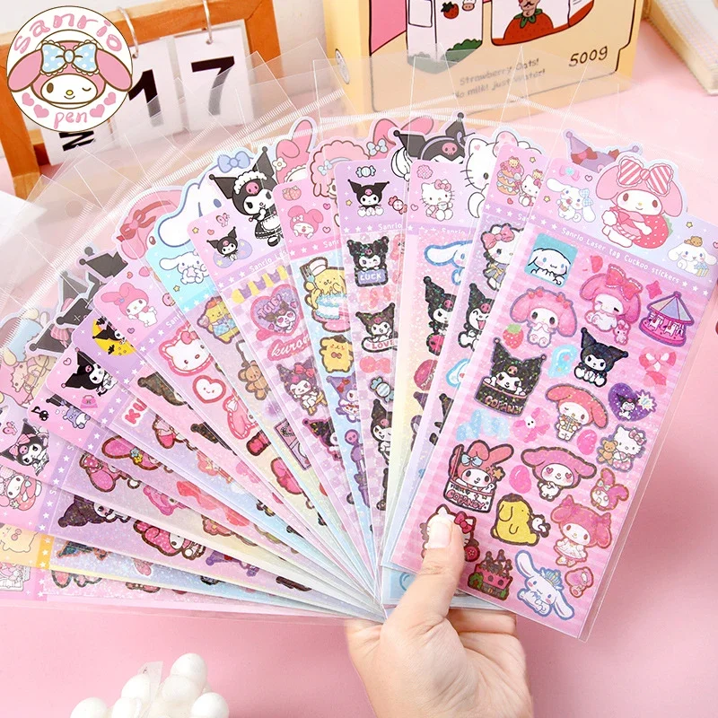 

10 шт. смешанные мультяшные наклейки «Hello Kitty Kuromi Melody Cinnamoroll», лазерные наклейки, кавайные наклейки «сделай сам», детские игрушки, подарки для девочек