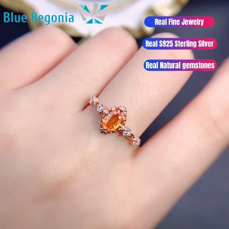 luxurious Natural Colored Sapphire Ring S925 Sterling Silver Fine Jewelry for Women Anniversary Gift 4*6MM Gemstone