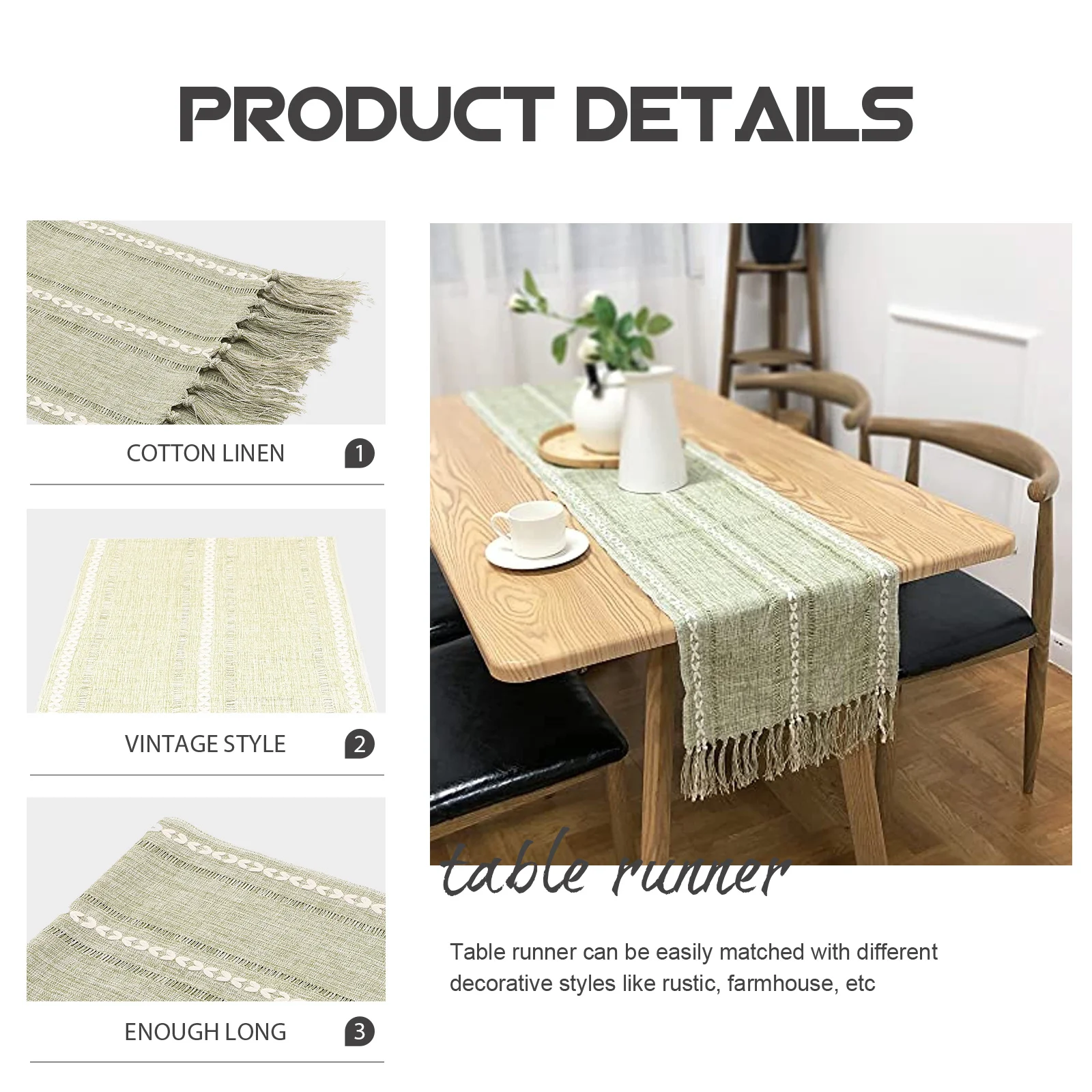 

Vintage Tassel Table Runner Retro Style Farmhouse Long Tablecloth for Party Dining Home Decoration Table Runner