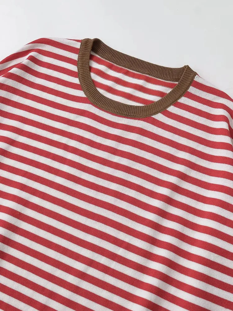 Women 2025 Winter New European And American Style Fashion Simple Casual Women's Loose Striped Round Neck Long Sleeve Sweater