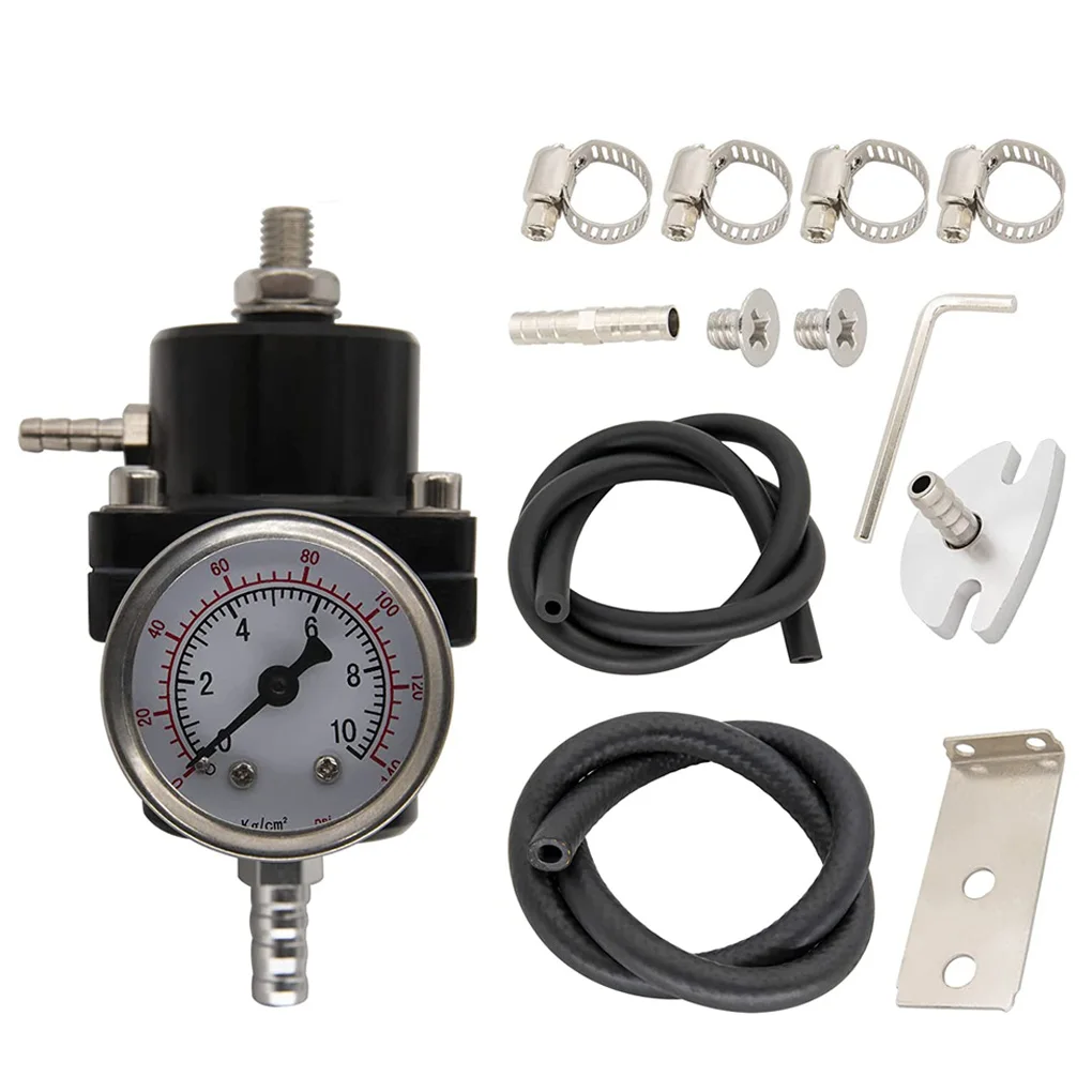 

0-140 PSI Adjustable Universal Fuel Pressure Regulator Gas Kit with Gauge Booster Line Install Tool Accessories