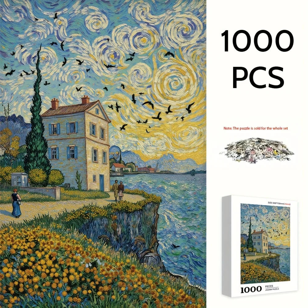 Puzzle da notte stellata di Van Gogh da 1000 pezzi - Grande cartone spesso 19,7x29,5 pollici con bordi senza cuciture, riproduzione iconica di Van Gogh
