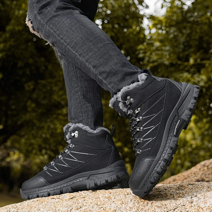 Herren-Schneestiefel, Winterschuhe, Schnürschuhe, warmhaltend, rutschfest, zum Gehen, Klettern, Wandern, Plateausohle, Outdoor-Herren-Knöchelstiefel. – Detail 6