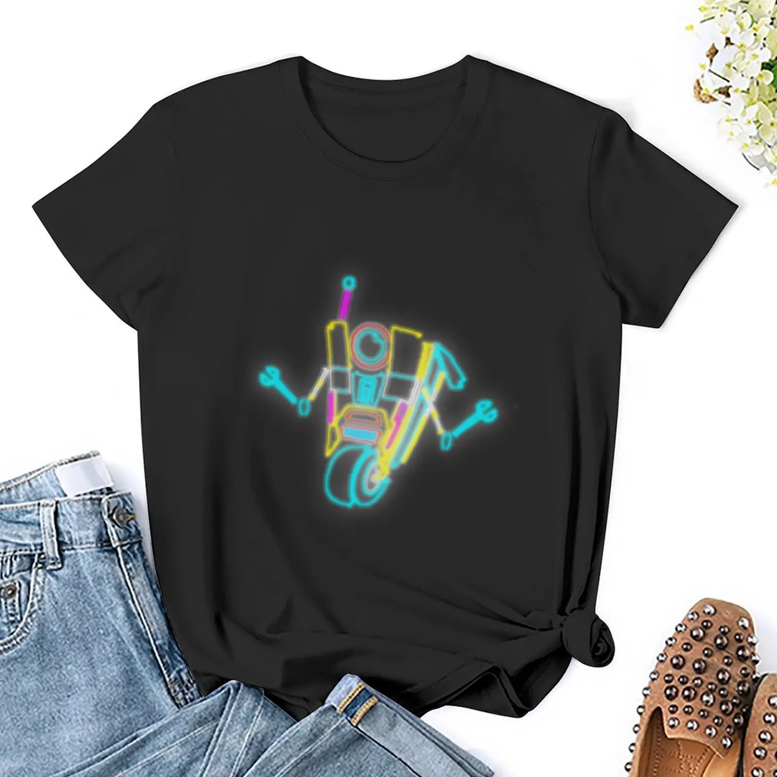 Camiseta feminina Neon Claptrap, roupa de senhora, tops bonitos engraçados, blusa, ajuste solto