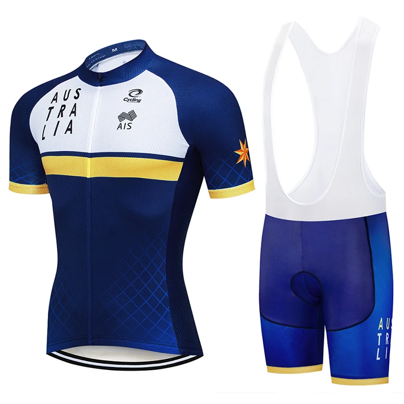 Pro Team Australia Cycling Jersey Bib Set Summer Bike Uniform Bicycle Clothing Quick Dry Men's Short Maillot Suit Tops Sportwear