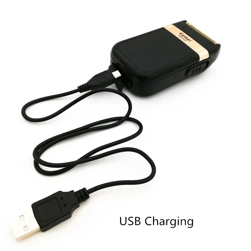 Kemei pisau cukur elektrik untuk pria, alat cukur elektrik pisau ganda bolak-balik, mesin cukur isi ulang USB dapat dicuci, pemangkas jenggot