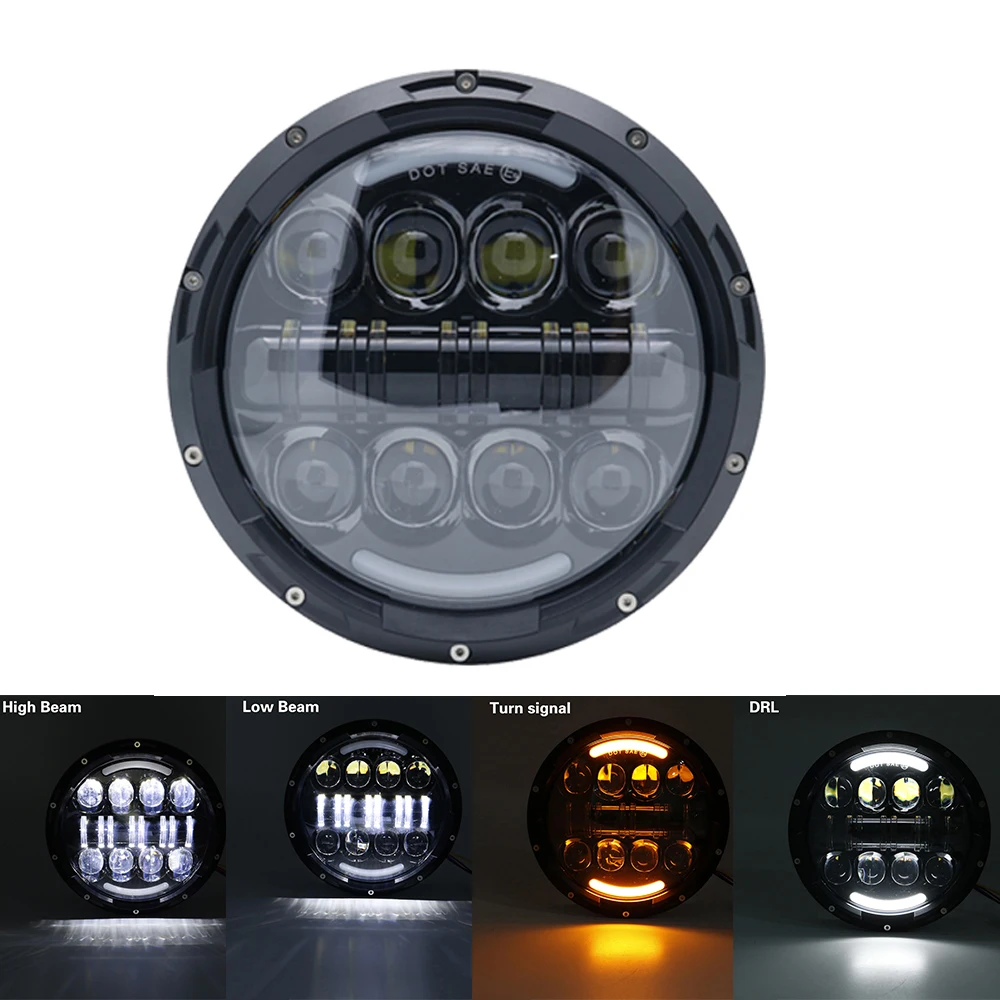 7 Inch Led Auto Koplamp Motorfiets LED Koplamp DRL Angel Eyes voor Harley Honda Yamaha Jeep Lada Niva Stedelijke Auto H4 koplamp