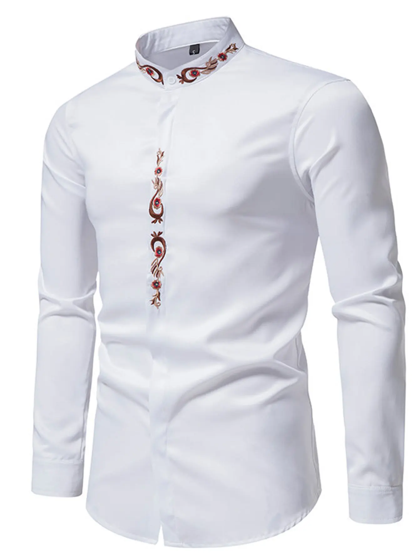 2024 Men's Fashion Phoenix Tail Embroidered Standing Neck Shirt Men's Shirt