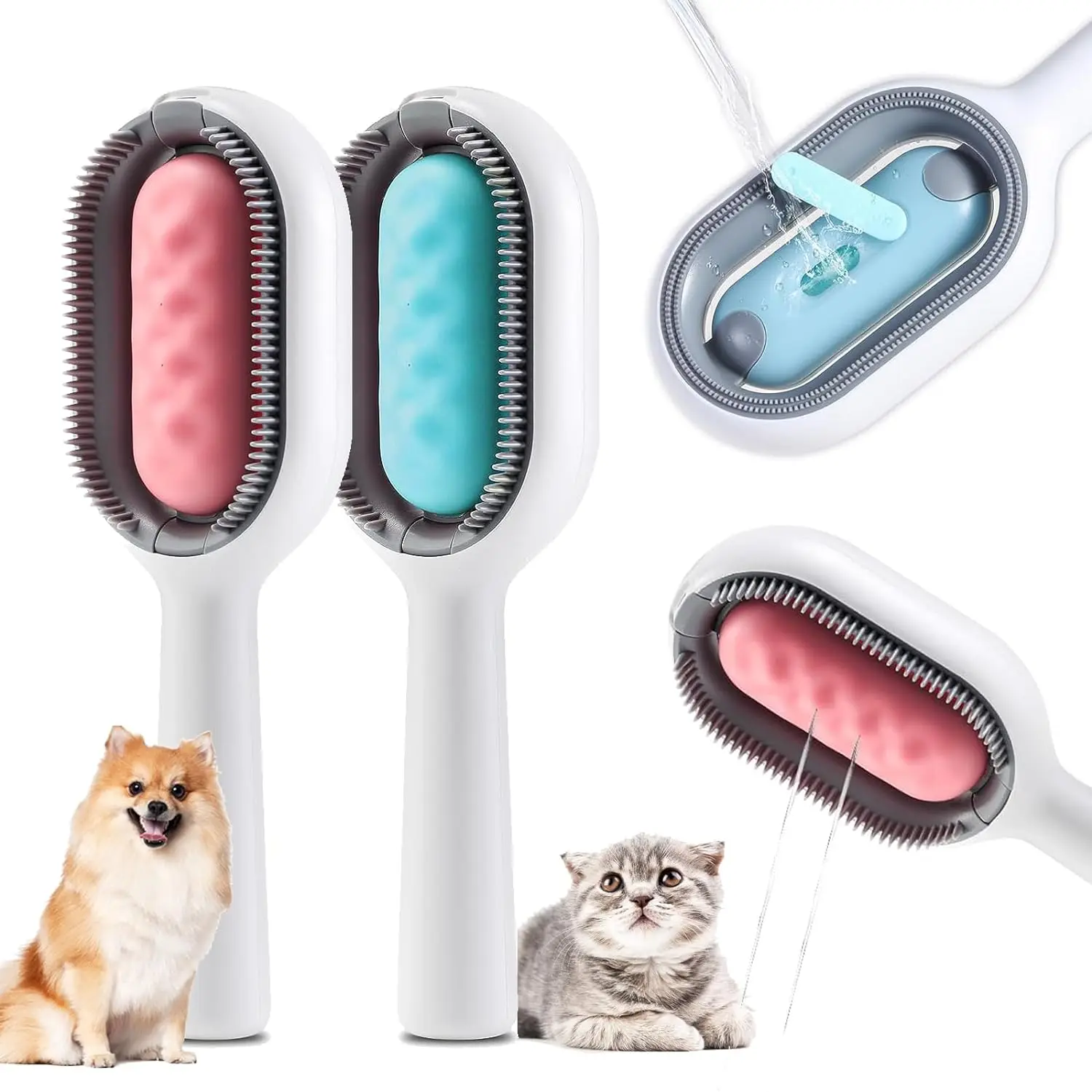 

3 In 1 Pet Grooming Brush with Water Tank Double Sided Silicone Dog Cat Cleaning Massage Hair Removal Comb Pet Accessories