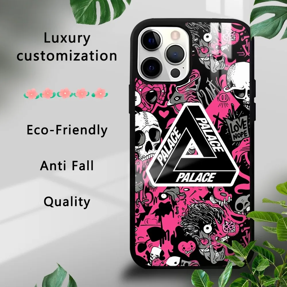 PALACE Skateboards-Graffiti Skull Phone Case For iPhone 16 15 14 13 12 11 Pro Xs Max Mini Plus Celulares Hard Funda