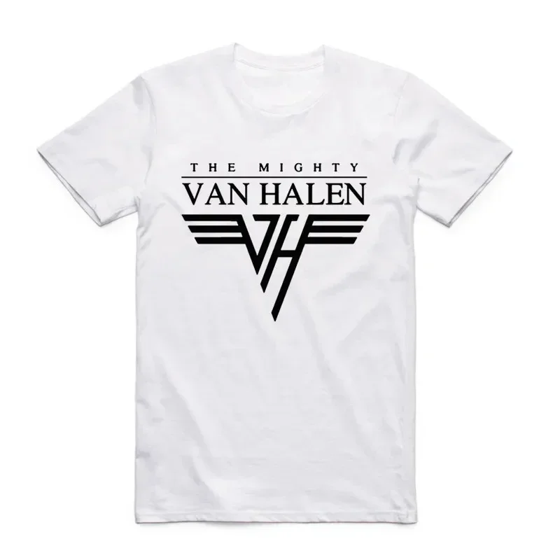 

2024 Men Print Van Halen Band Fashion White T Shirt Summer O Neck Short Sleeves T-shirt