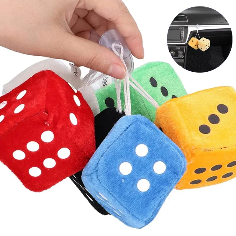 Car Pendant Stereoscopic Square Dice Colourful Plush Dice Suction Cup Pendant Rear View Mirror Pendant Car Interior Accessories