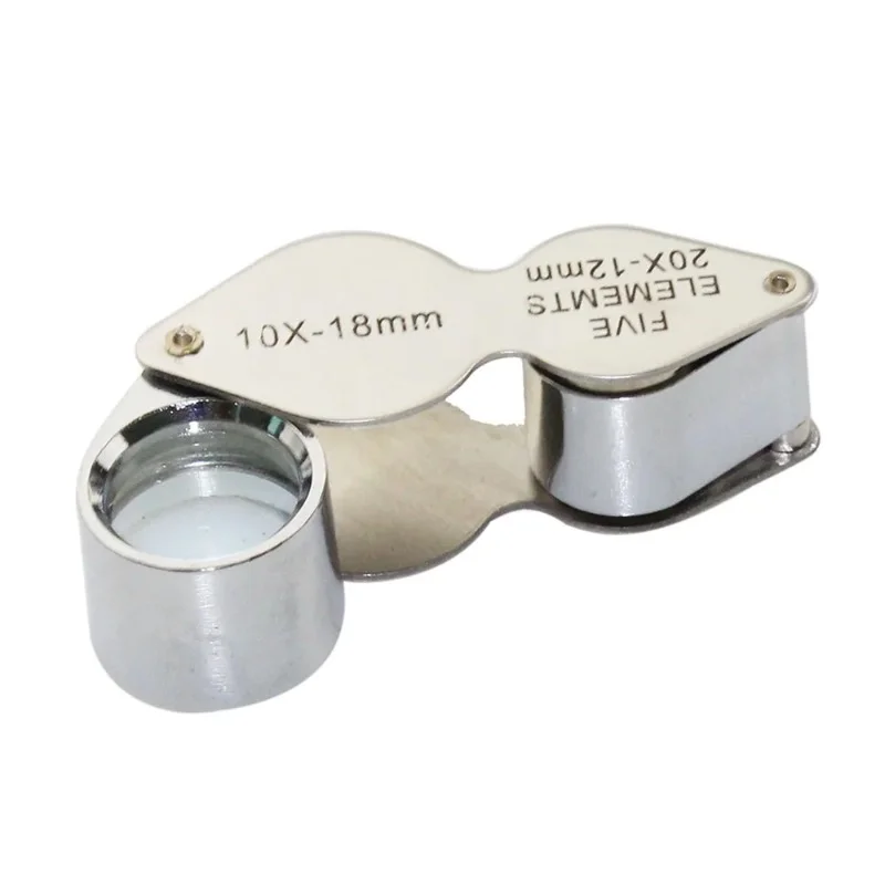 Foldable Miniature Magnifying Glass 20x 12mm / 10x 18mm Dual Stainless Steel Jeweler\'s Singlet Loupe