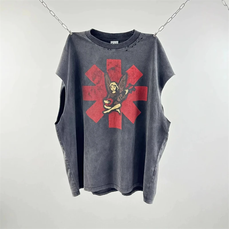 

Fashion Streetwear Vintage Saint OF Michael Clothing Summer 100% Cotton Hole Tops Casual Loose Oversized Printed Vest For Men