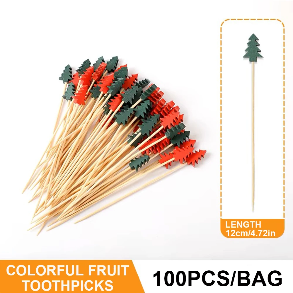 50/100pcs Christmas Day Fruit Sticks, Disposable Bamboo Sticks ChristmasTree Fruit Picks Sushi Picks Creative Cocktail Flower