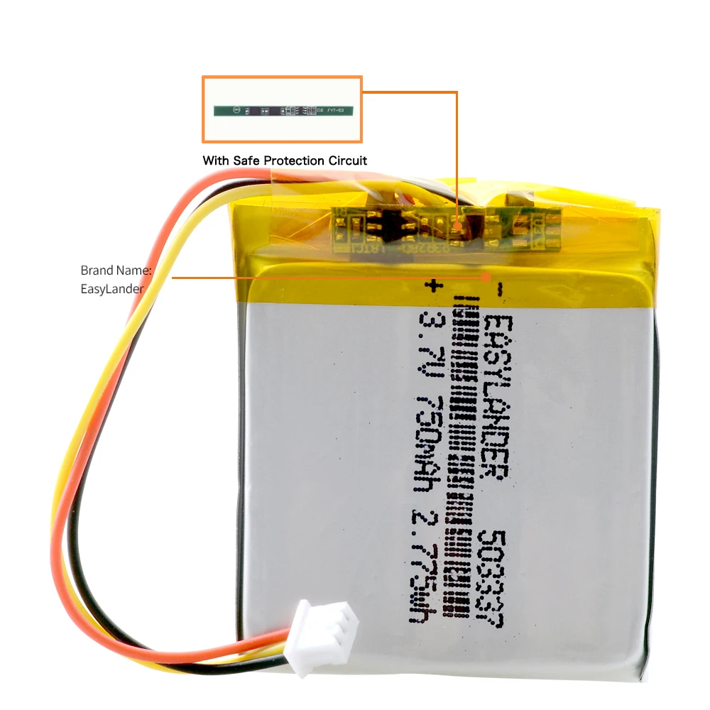 Akumulator litowo-polimerowy litowo-jonowy 3.7V 750mAh 503337 akumulatory EU053337p