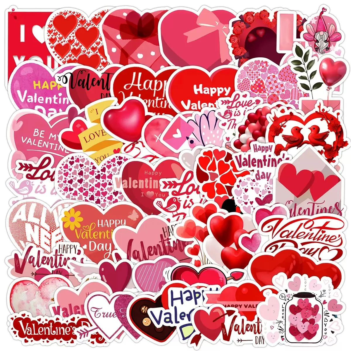 

10/50pcs Red Love Heart Shape Stickers Valentine's Day Gift Decals for Laptop Phone Scrapbook Luggage Bottles Decorative Sticker