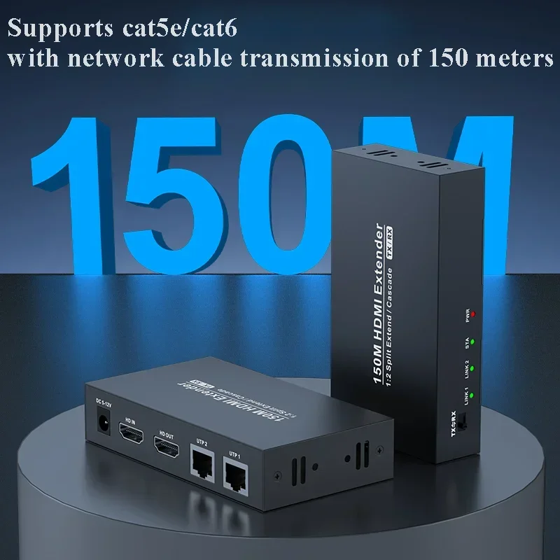 150M HDMI Cascaded Extender with Integrated Transmitter and Receiver Cat5e/Cat6 for Large Conferences/Monitoring/Digital Signage